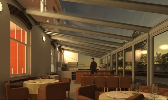 3d view serre binnnen avond